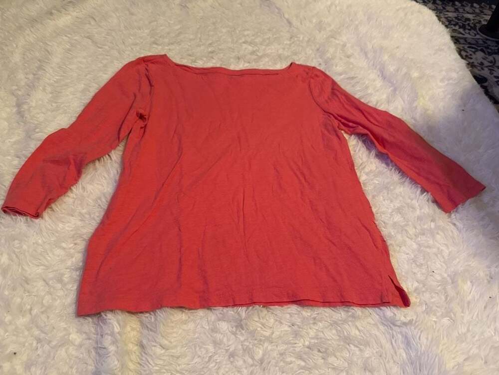 LOFT Coral Pink Slub Knit Long Sleeve Boat Neck Top